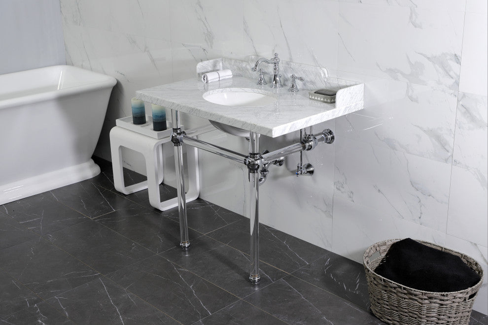 Kingston Brass LMS3630MA1 36" Carrara Marble Console Sink, Acrylic Legs