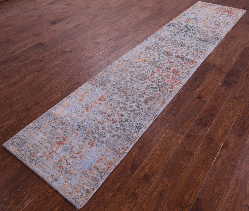 2' 6" X 11' 10" Runner Wool & Silk Persian Handmade Rug - Q15816