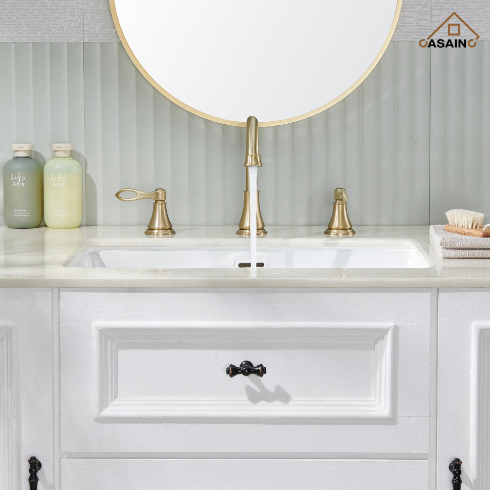 8in Brass Bathroom Sink Faucet 3 Hole Gold Bathroom Faucet 2 Handle Gold Faucet, Brushed Gold