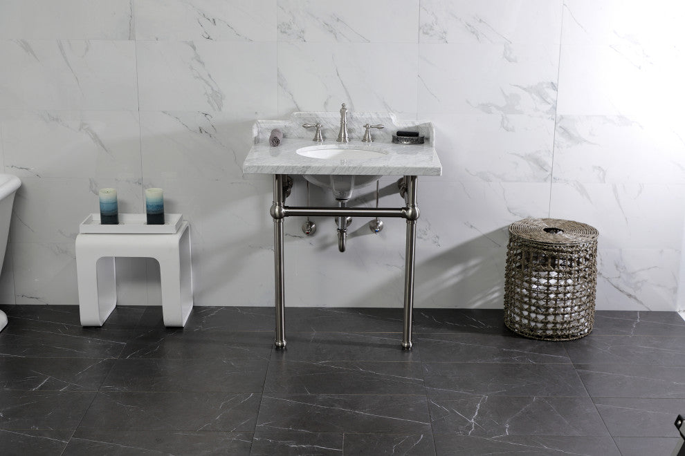 Kingston Brass LMS3030MB8 30" Carrara Marble Console Sink, Legs