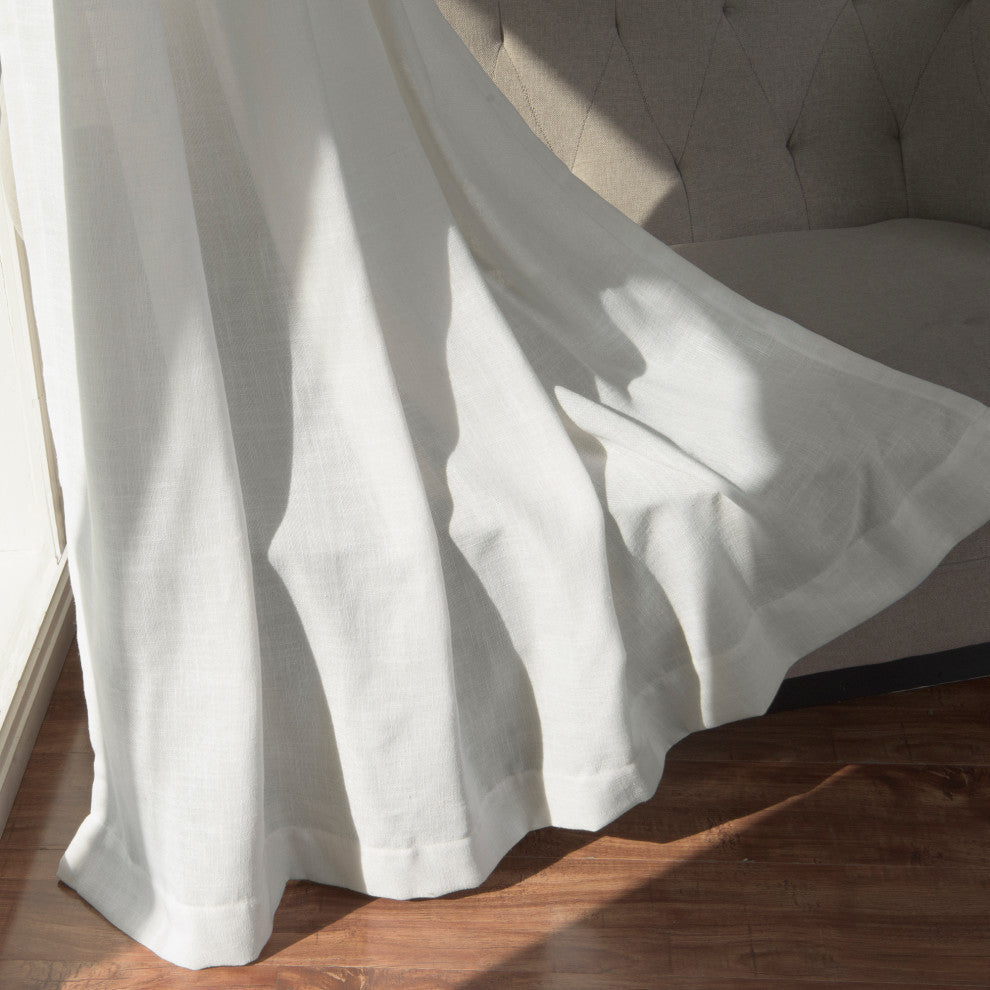 Faux Linen Blend Curtain Panel, Set of 2, Opticwhite, 52"w X 96"l