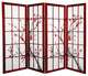 4' Tall Cherry Blossom Shoji Screen, Rosewood, 4 Panels
