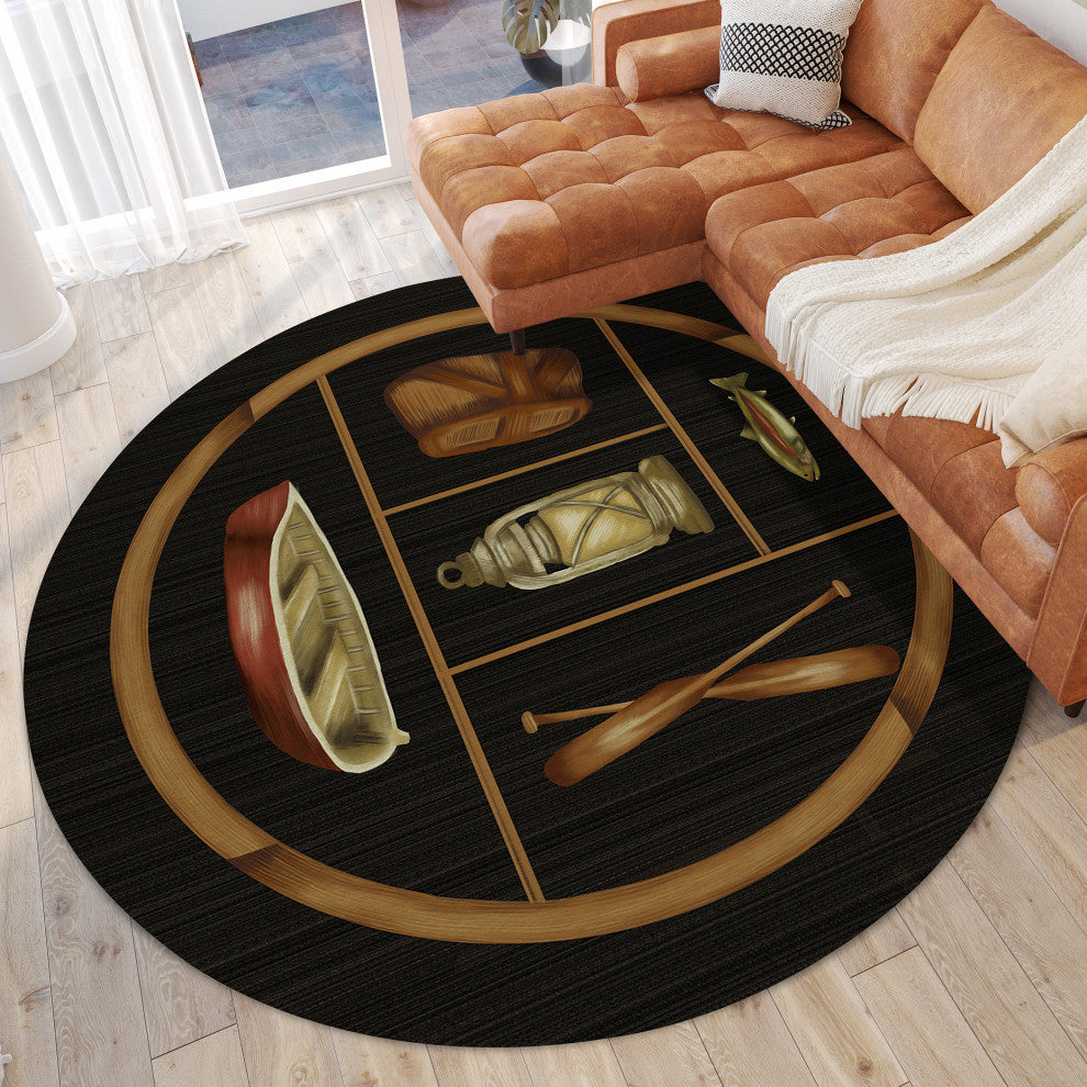 Indoor/Outdoor Excursion EX4 Black Machine Washable 8' x 8' Round Rug