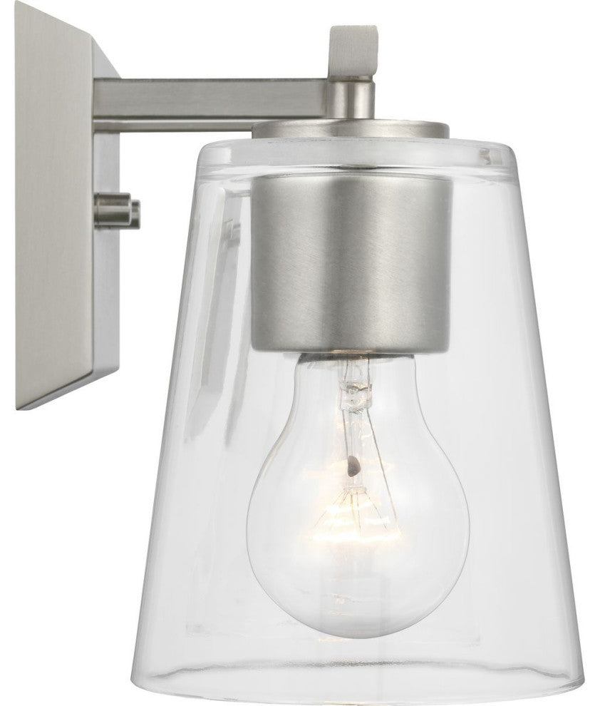Vertex Collection Three-Light Brushed Nickel Clear Glass Contemporary Bath Light