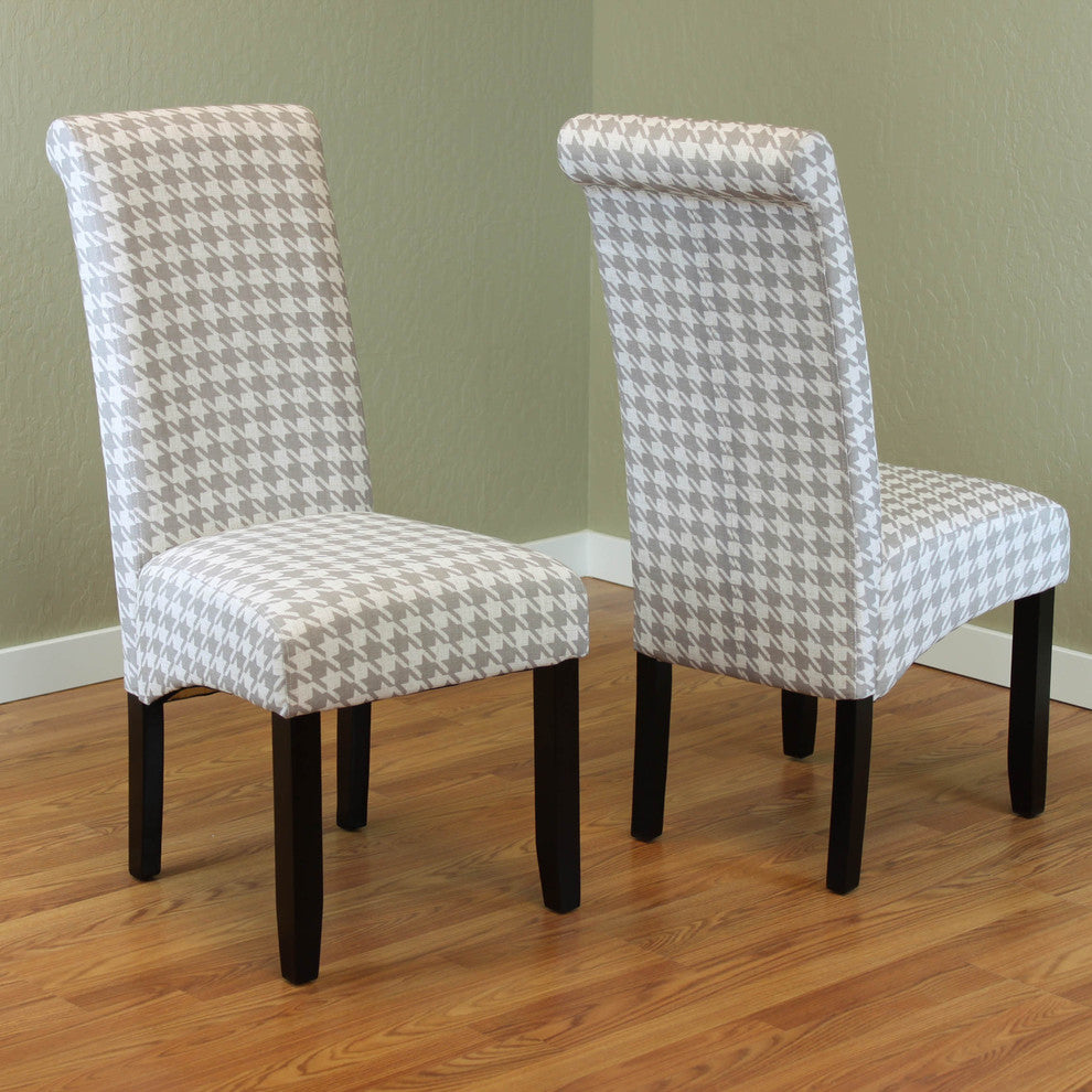Milan Houndstooth Linen Dining Chairs, Set Of 2, Harbor Gray