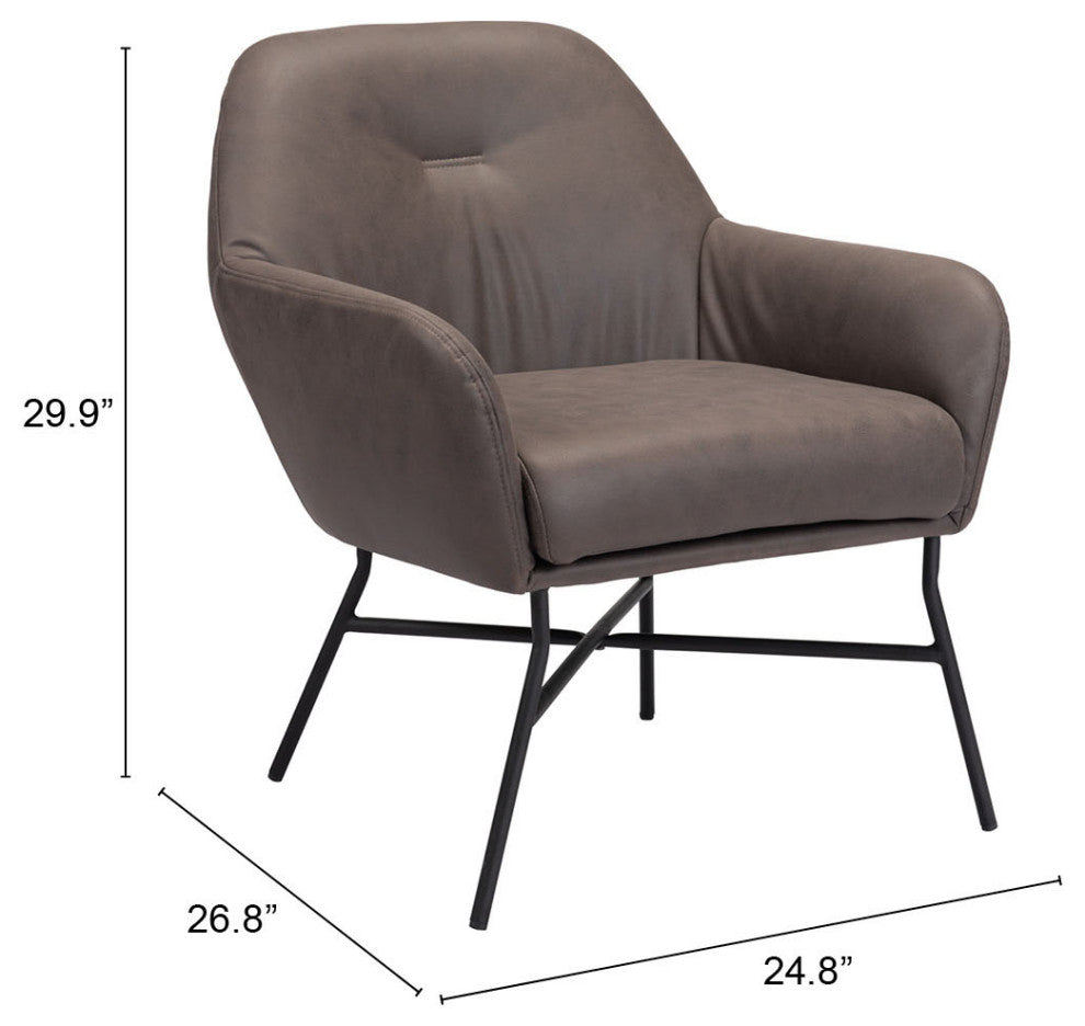 Accent Chair, Steel Metal, Vintage Brown, Black, Lounge Cafe Lobby Hospitality