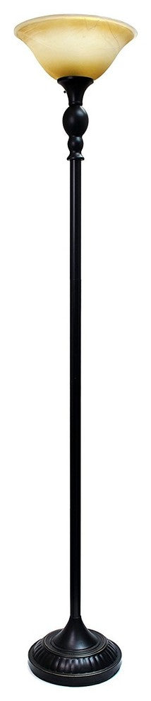 Torchiere Floor Lamp 1 Light With Marbelized Amber Glass Shade
