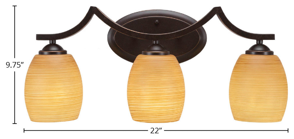 Zilo 3-Light Bath Bar, Dark Granite Finish With 5" Cayenne Linen Glass
