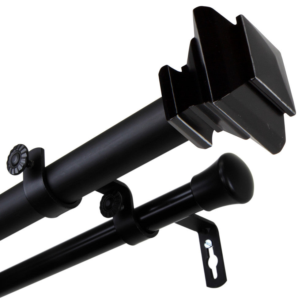 Helen 1" Double Curtain Rod, Black, 28-48"