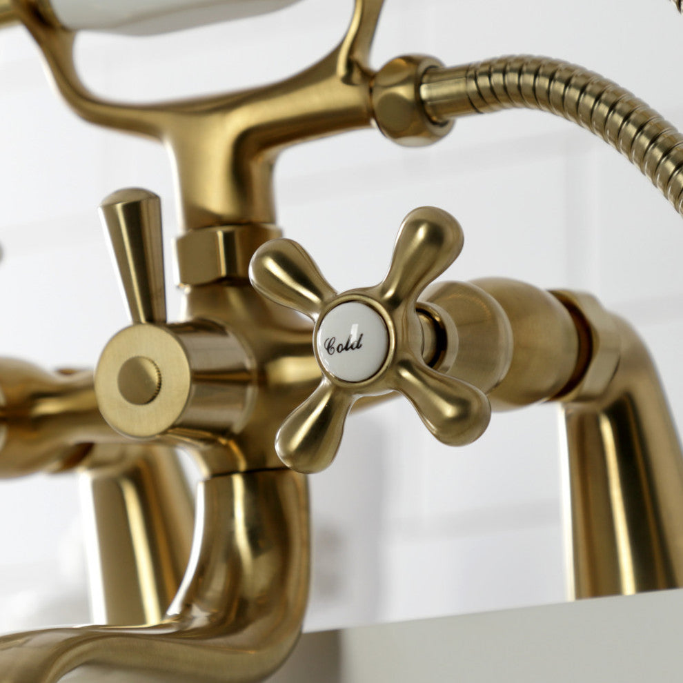 KS227SB Deck Mount Clawfoot Tub Faucet With Hand Shower, Brushed Brass