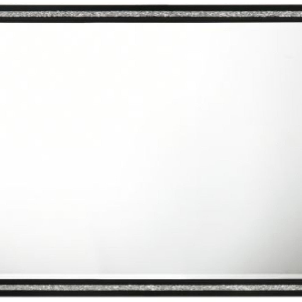 Benzara BM275075 Solid Wood Mirror, Shimmering Silver Accent, Landscape, Black