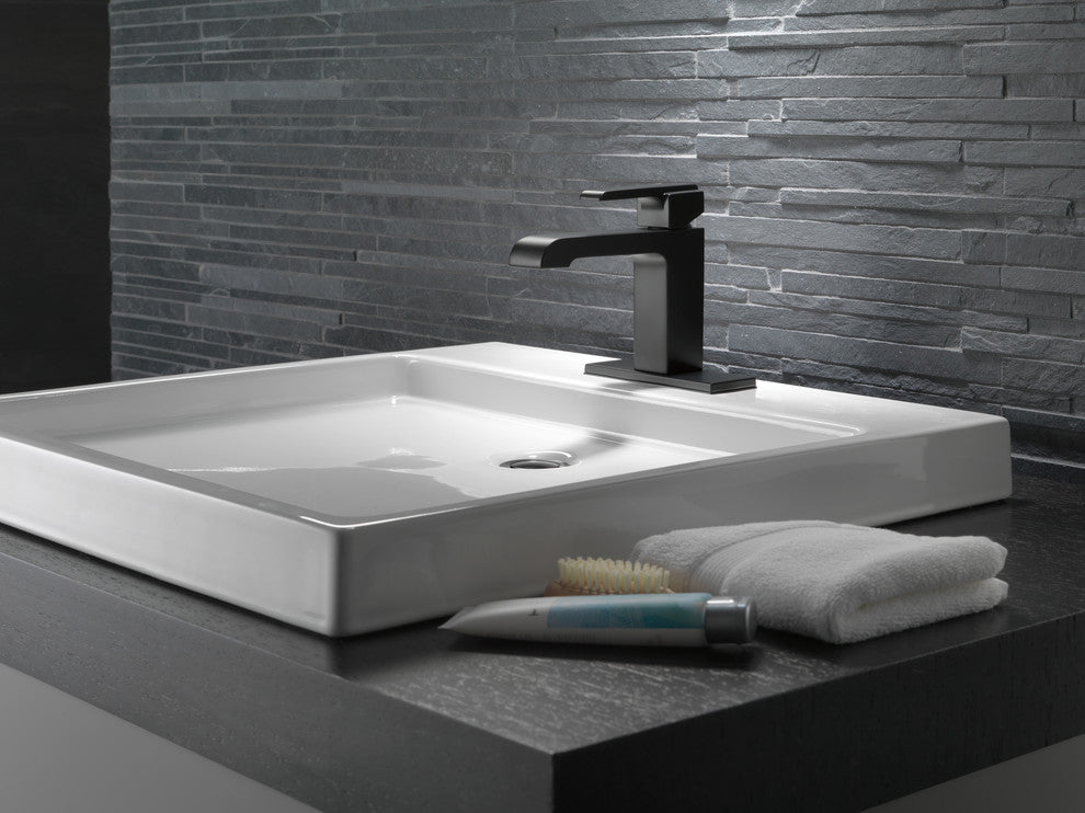 Delta Ara Single Handle Bathroom Faucet, Matte Black, 567LF-BLMPU