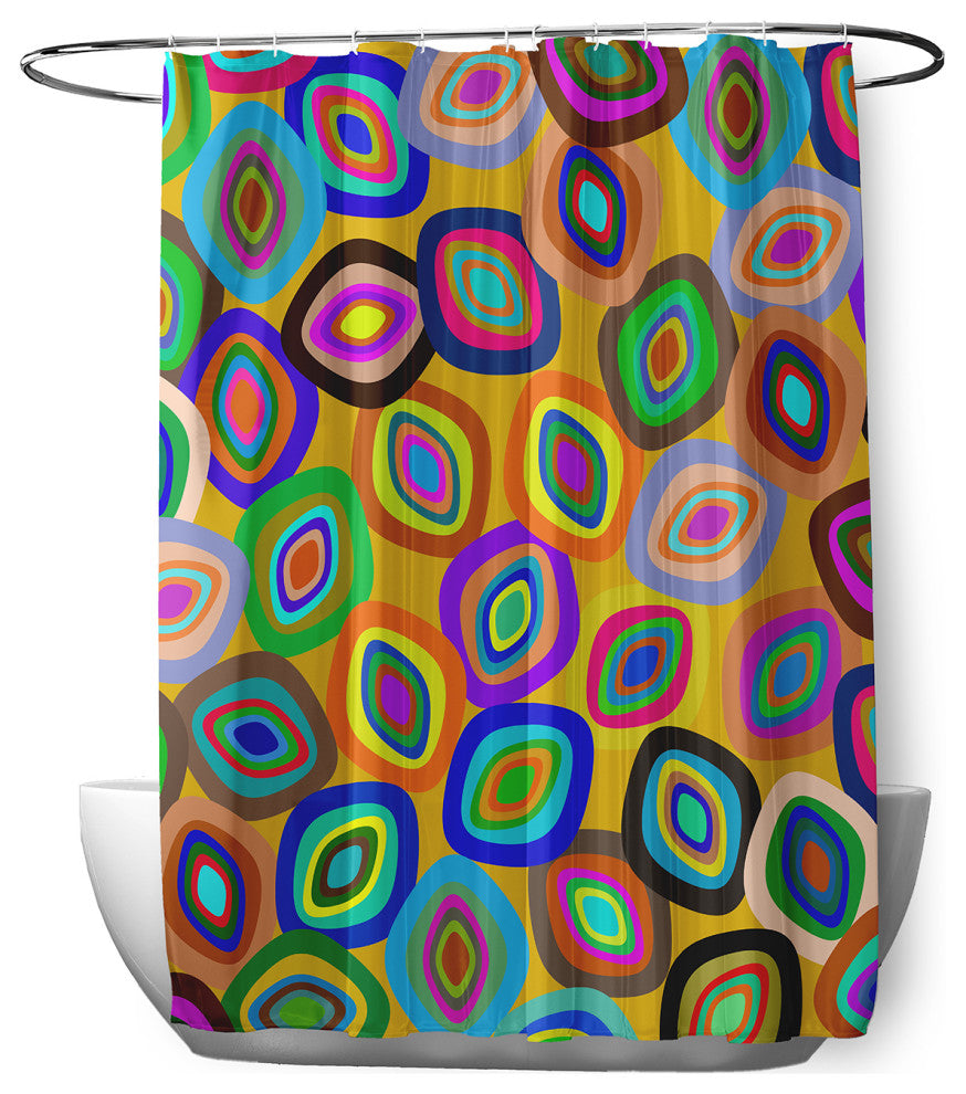 70"Wx73"L Modern Leaf Pile Shower Curtain, Multi