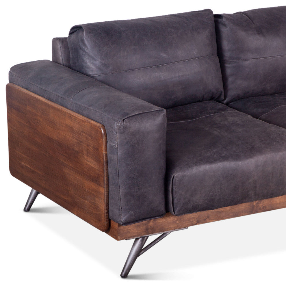Chiavari Mid Century Antique Ebony Leather Sofa