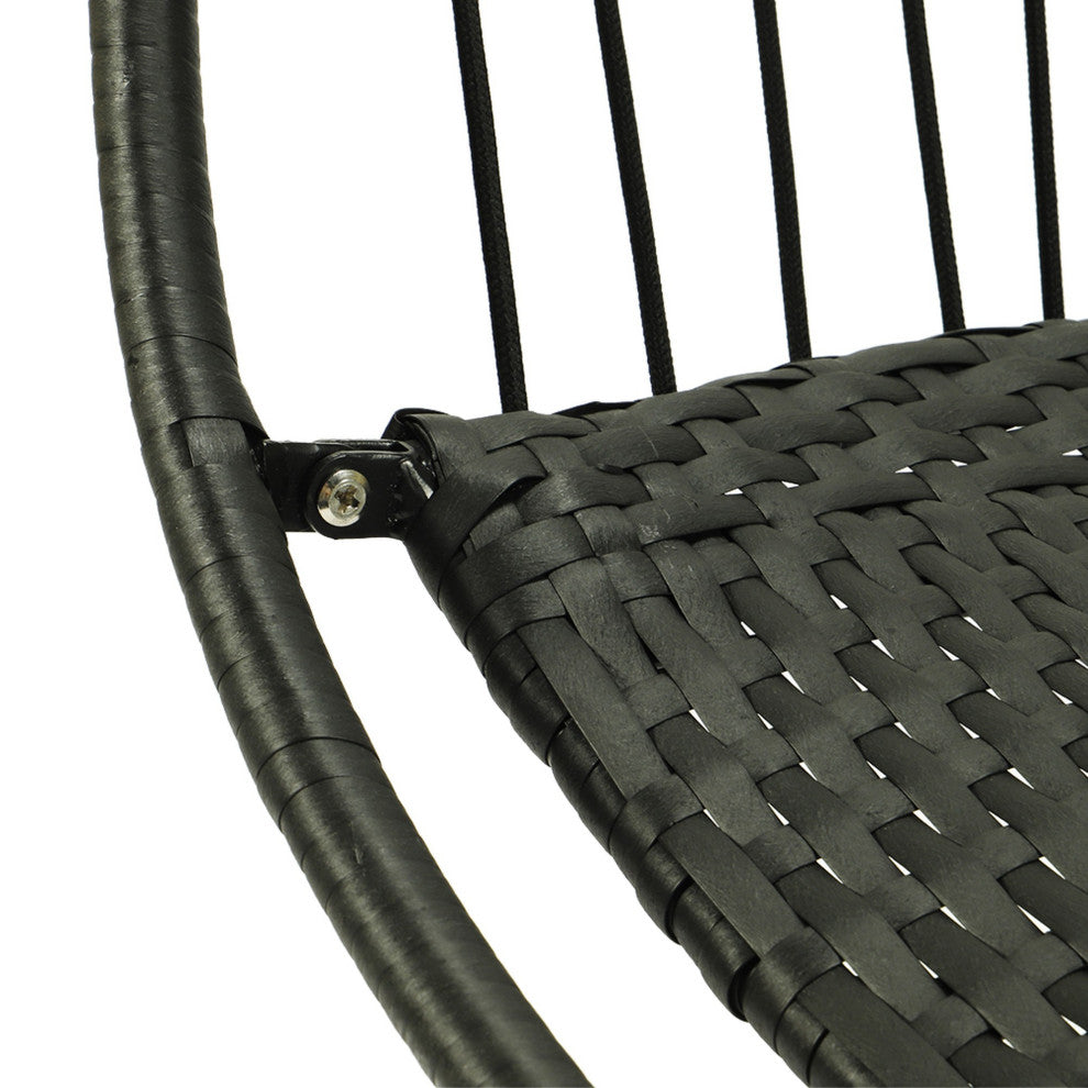Outdoor Patio Swing Chair Egg Hanging With Cushion and Pillow, Black Beige