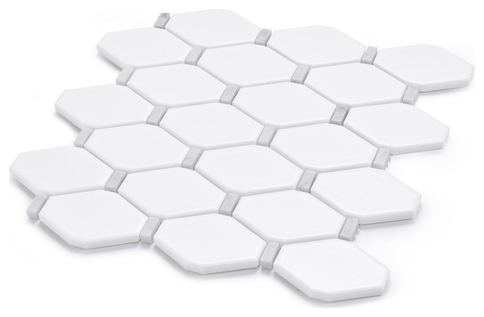 Badajoz 11.5x10.94, Honeycomb Glass Mosaic Tile, White, Box of 11