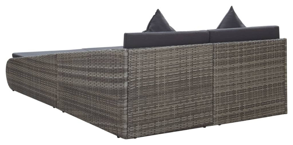 vidaXL Patio Bed Gray Poly Rattan Sun Lounger Outdoor Garden Seating Sunbed