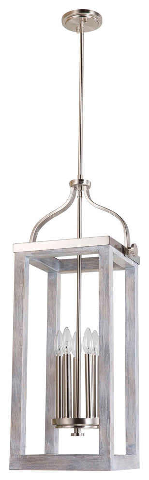 Westbury 5-Light Pendant Brushed Nickel With Painted Gray Driftwood Effect