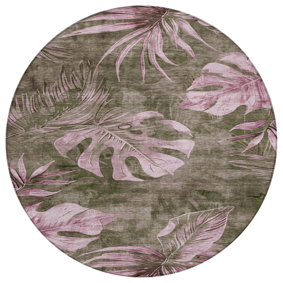 Machine Washable Indoor/Outdoor Chantille ACN1887 Brown 8' x 8' Round Rug
