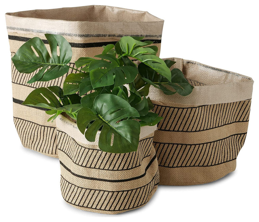3 Piece Geometric Stripe Linen Basket Set