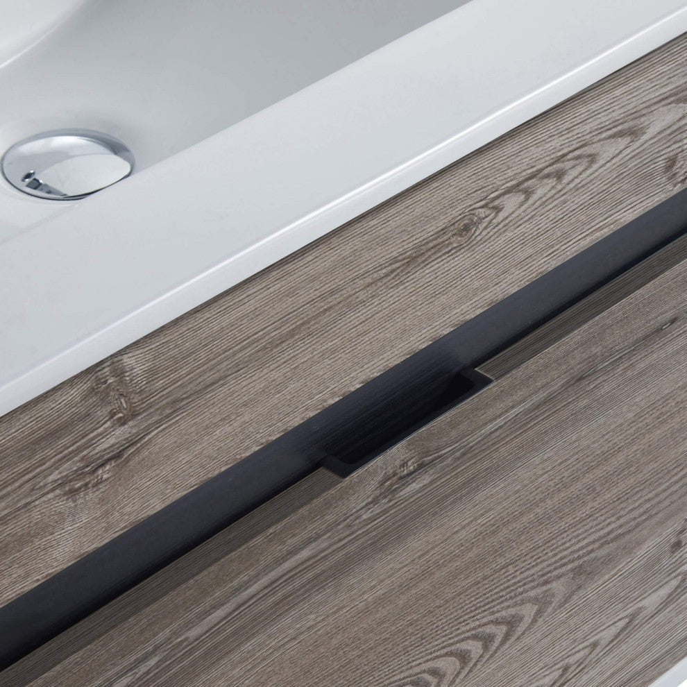 Alpine Wall Mount Bathroom Vanity and Sink, Gray Walnut, 24"