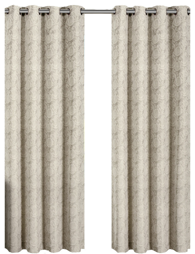 Tabitha Paisley Curtains Jacquard Grommet Panels, Mink, 54"x63", Set of 2