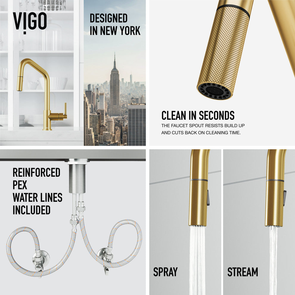 VIGO Utopia 14" H Single Handle Pull-Down Sprayer Kitchen Bar Faucet, Matte Brushed Gold