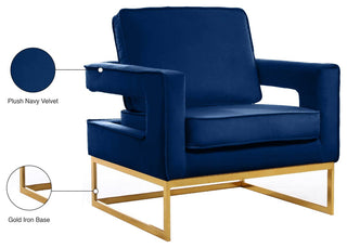 Noah Velvet Upholstered Accent Chair, Navy, Gold Base