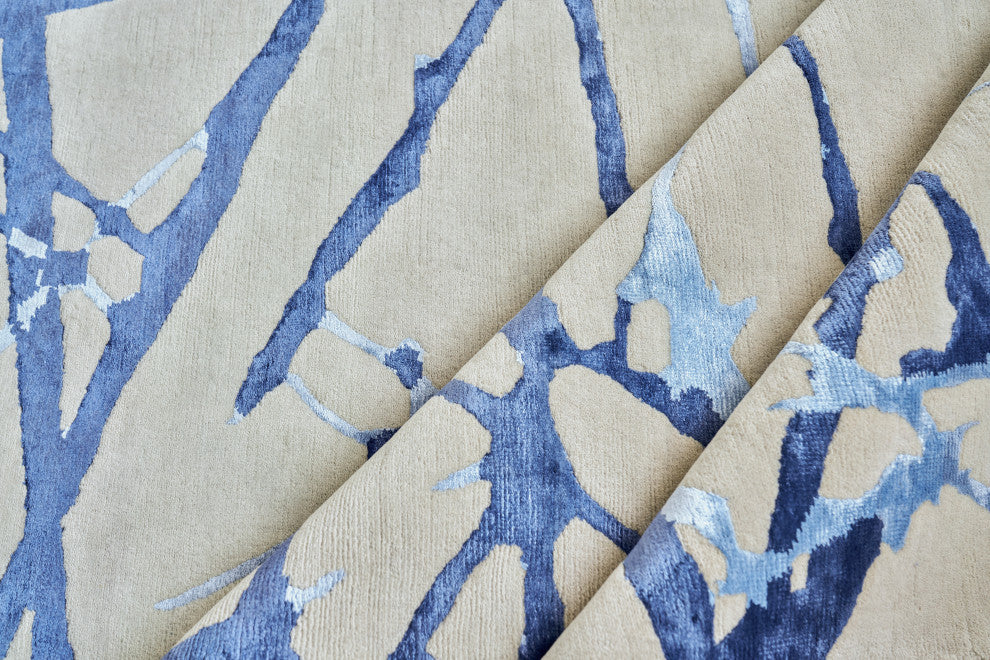 Space Age Hand-Knotted Wool and Bamboo Silk Gray/Royal Blue/Navy Rug