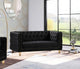 Michelle Fabric Upholstered Chair, Gold Iron Legs, Black, Velvet, Loveseat