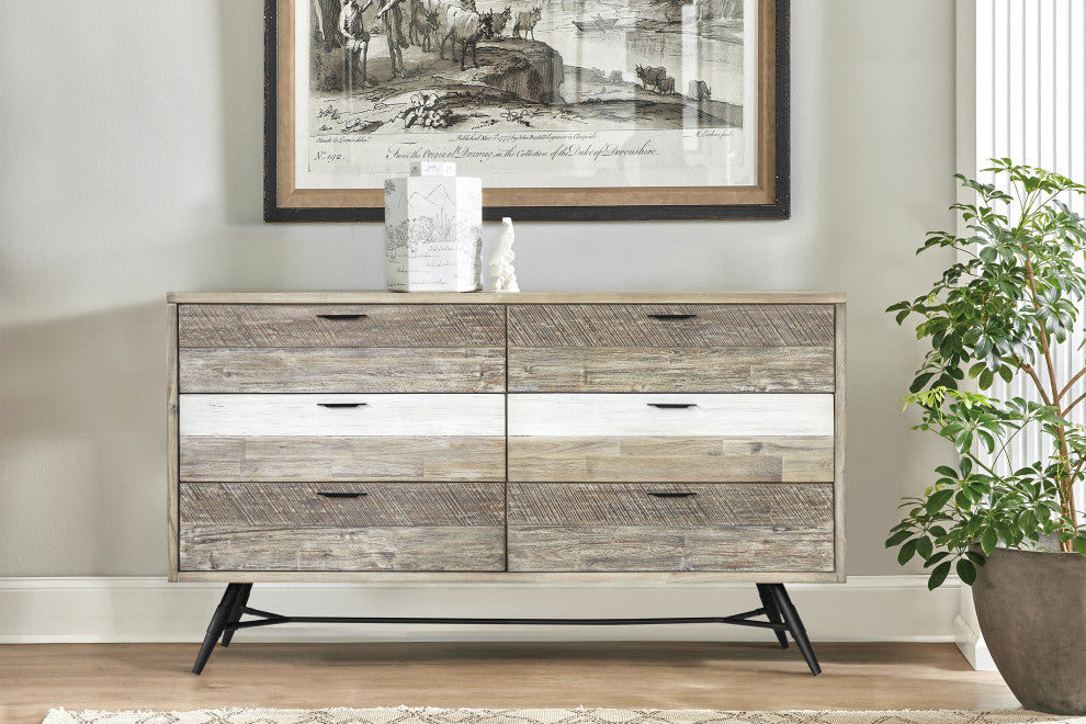 Bridges 6 Drawer Dresser, Two Tone Acacia Wood
