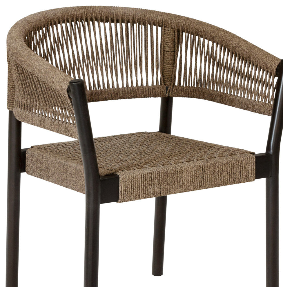 Doris Outdoor Patio Dining Chair, Dark Eucalyptus Wood Truffle Rope, Set of 2