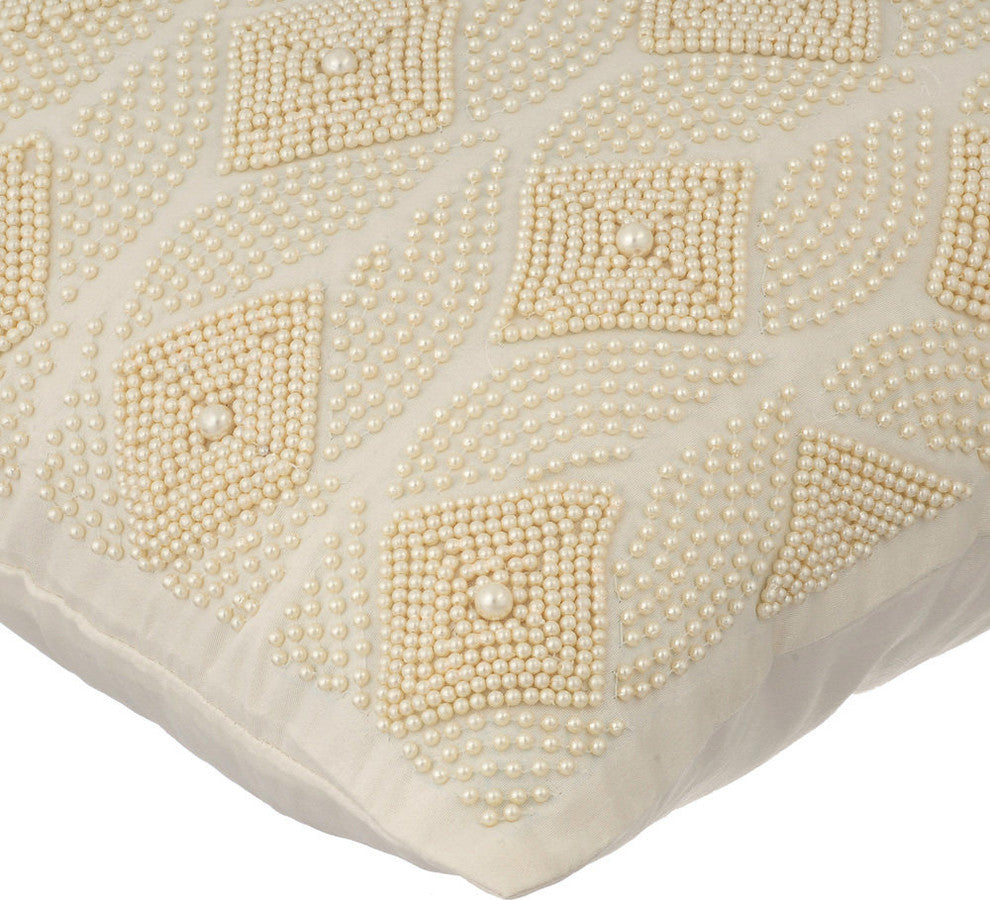 Ivory Throw Pillow Covers 16"x16" Cotton, Victoria Pearls