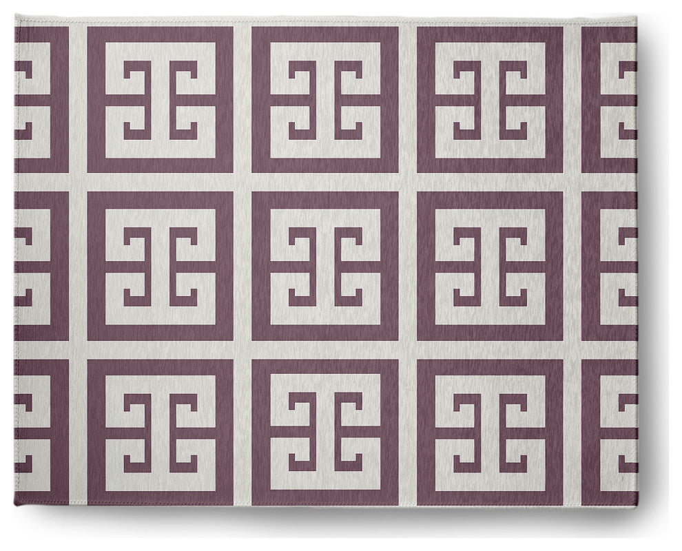 Greek Key Patterned Chenille Rug
