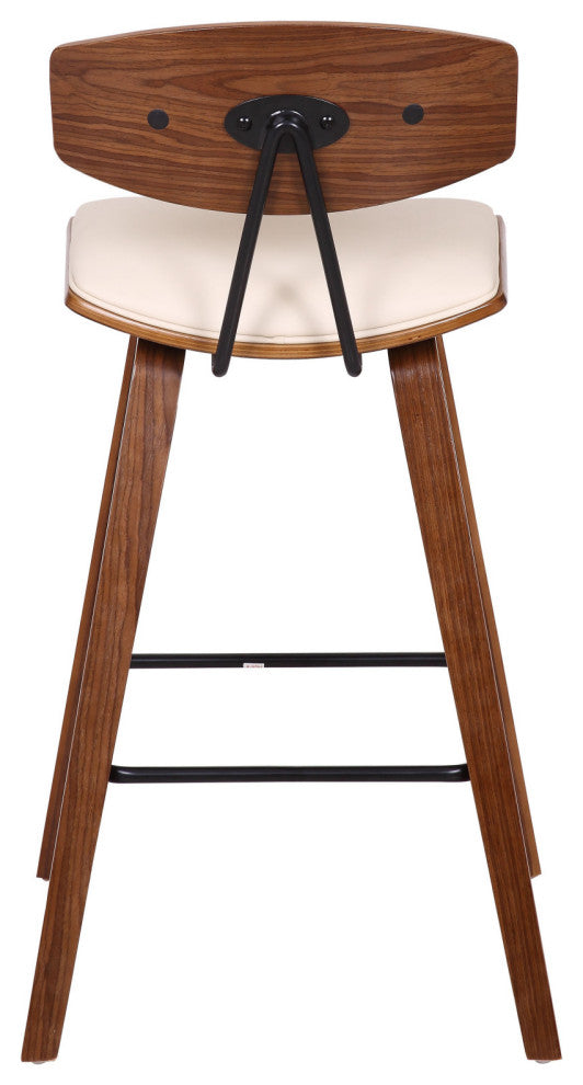 26" Cream Faux Leather Mid Century Modern Bar Stool