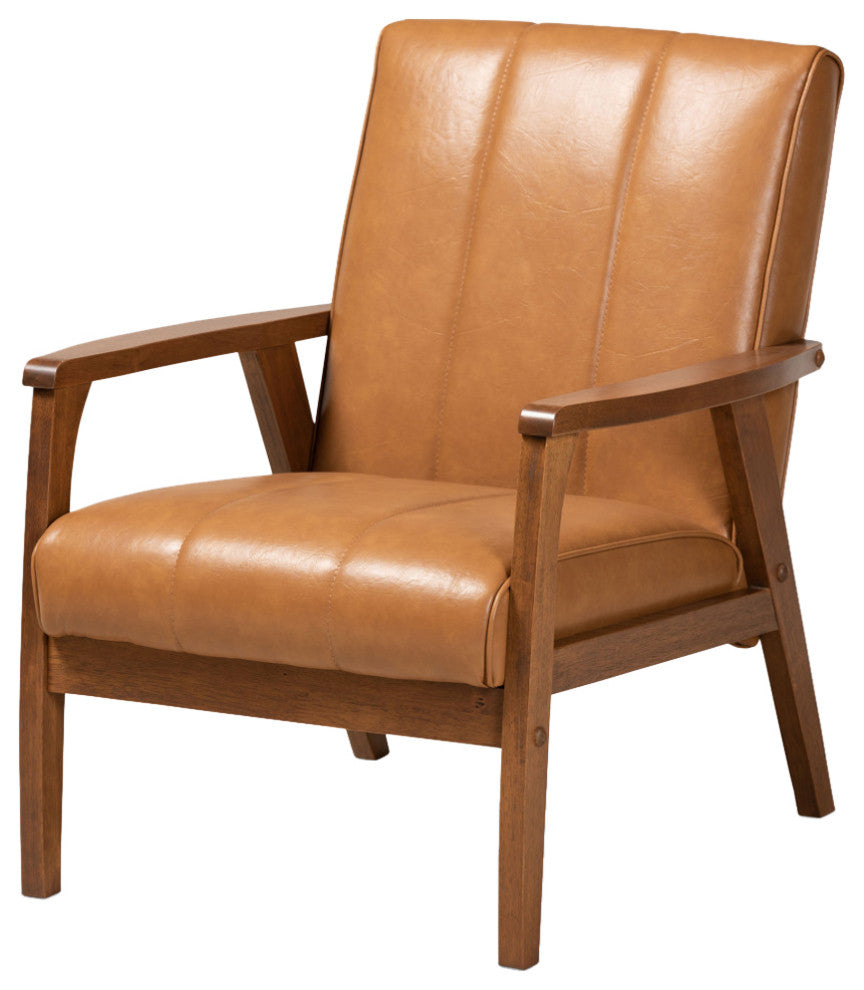 Nikko Mid-century Modern Tan Faux Leather and Walnut Brown Lounge Chair