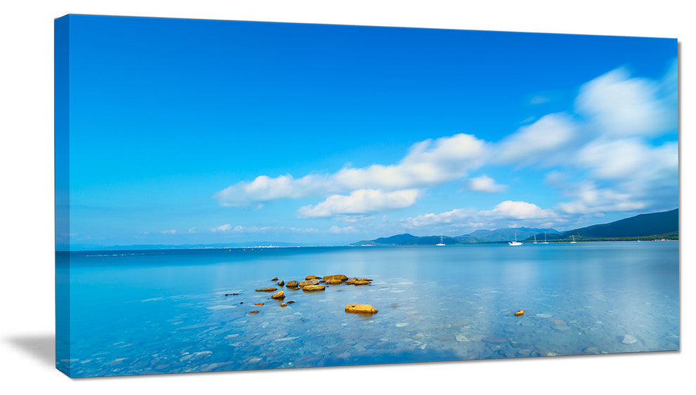 "Rocks in A Blue Panoramic Sea Bay" Seashore Wall Art, 40"x20"