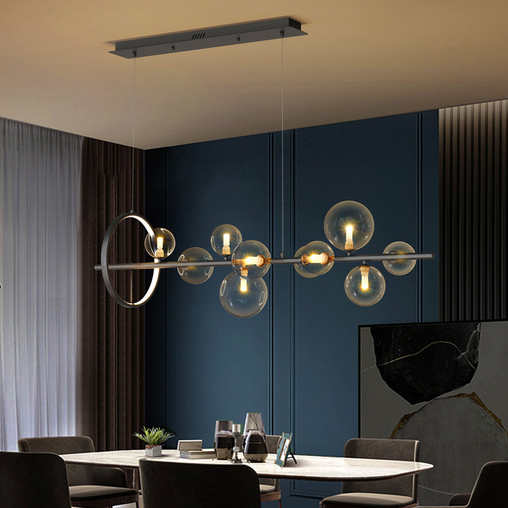 Bubi Modern Black Island Pendant Light for Kitchen 10-Light Globe Glass Shade