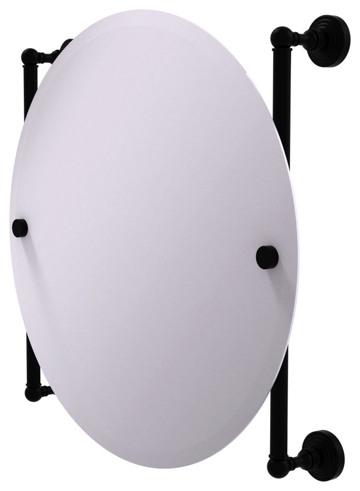 Waverly Place Round Frameless Rail Mounted Mirror, Matte Black
