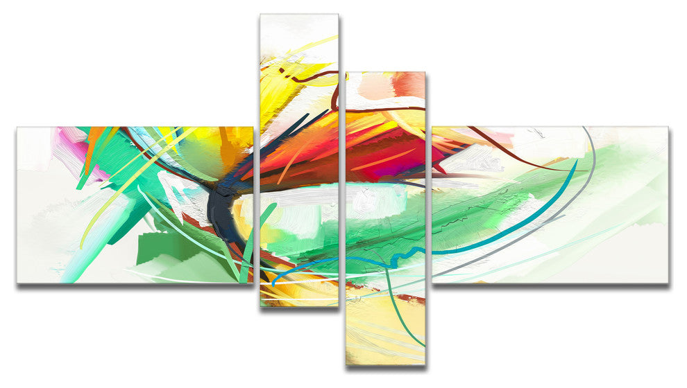 Still Life of Yellow Red Color Flower, Floral Canvas Print, 60"x32", 4 panels