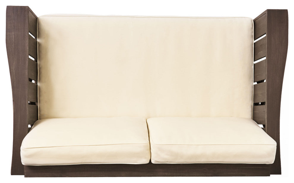 GDF Studio Edward Outdoor Acacia Wood Loveseat and Coffee Table Set, Gray/Gray