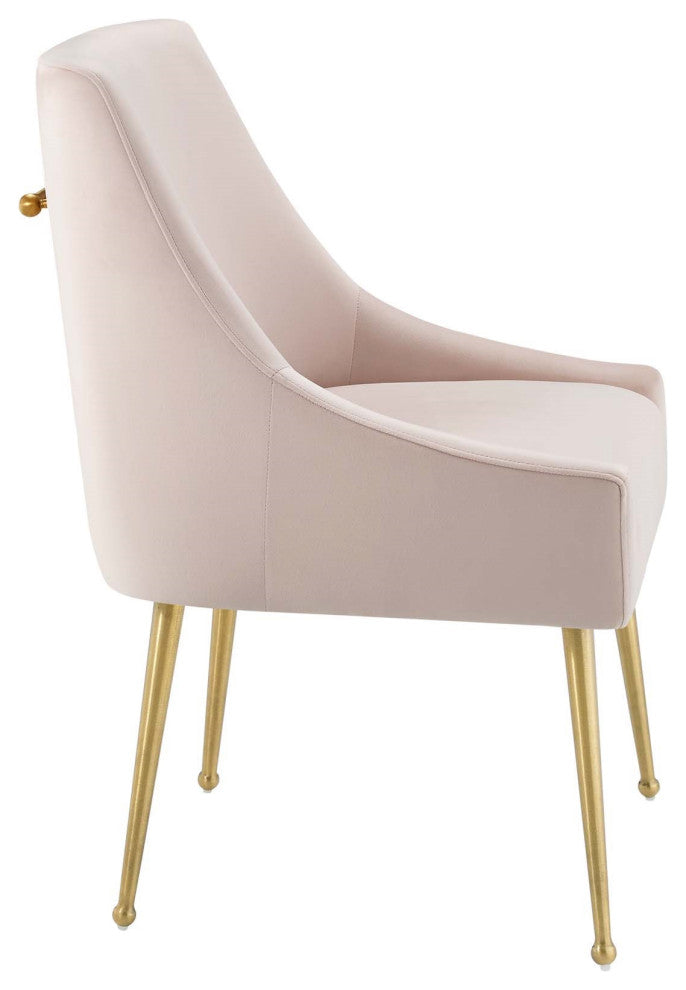 Velvet Accent Chair, Brushed Gold Dining Chair, Glam Modern Side Chair, Pink