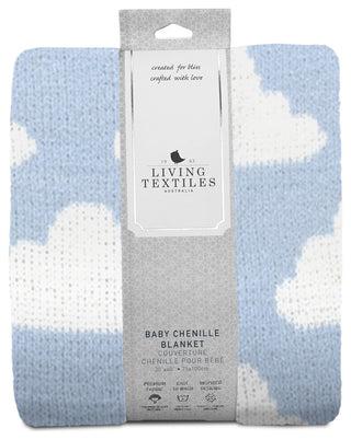 Chenille Baby Blanket, Blue Clouds