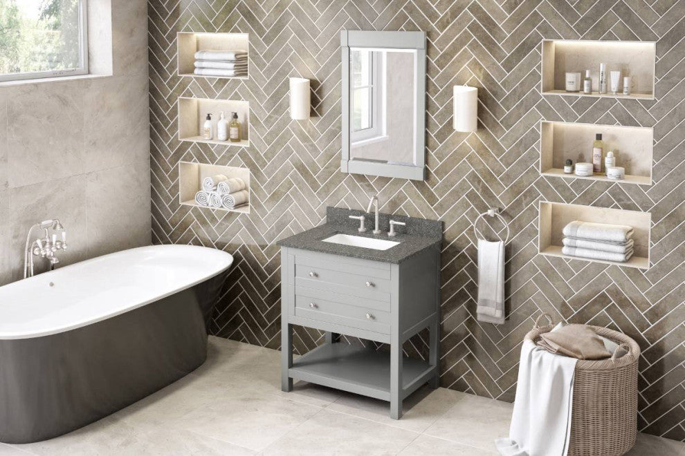 Astoria Transitional 30" Grey Vanity, Boulder Cultured Marble Vanity Top