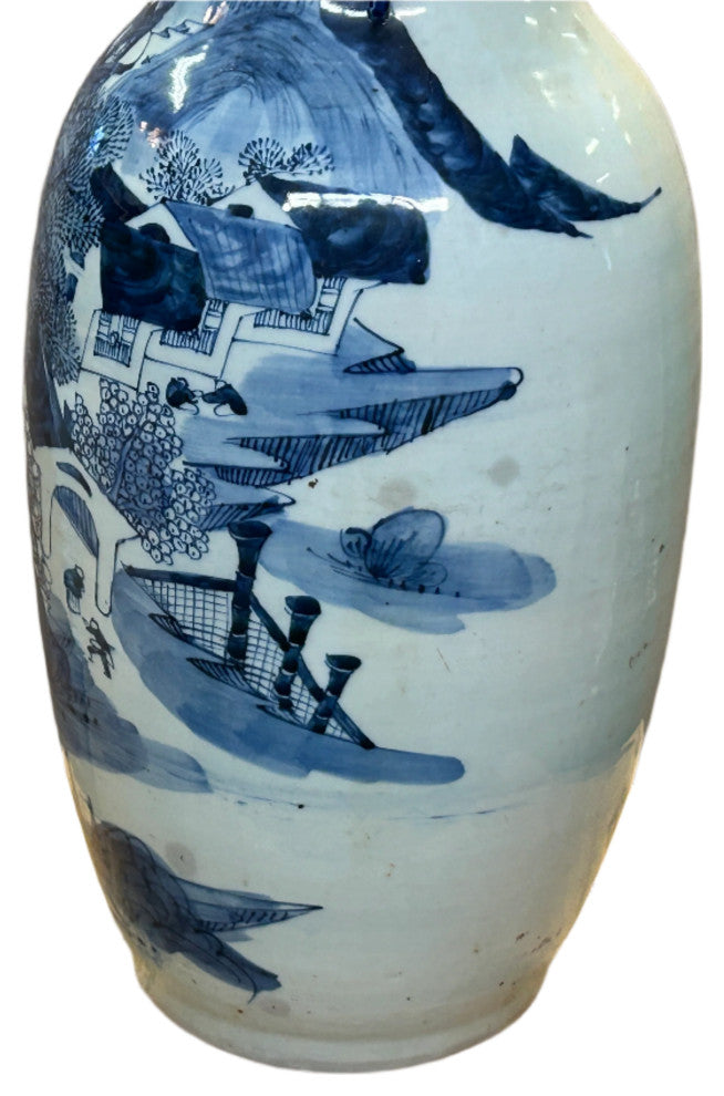 23.5" Vintage Blue White Scenery Porcelain Ru Yi Ear Art Vase Hws4430
