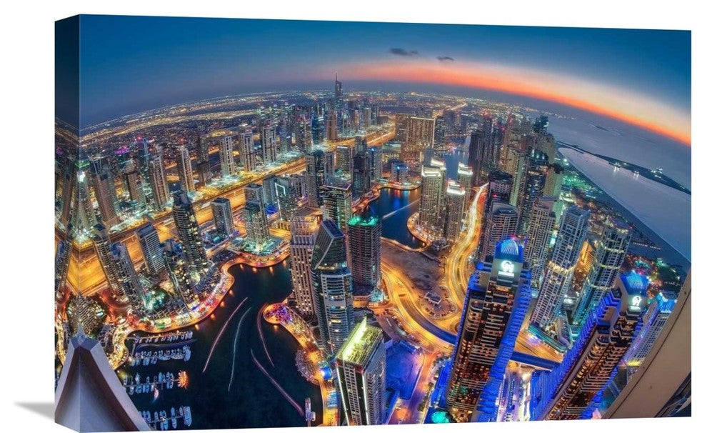 "Dubai Colors Of Night" Stretched Canvas Giclee by Sanjay Pradhan, 22x15"