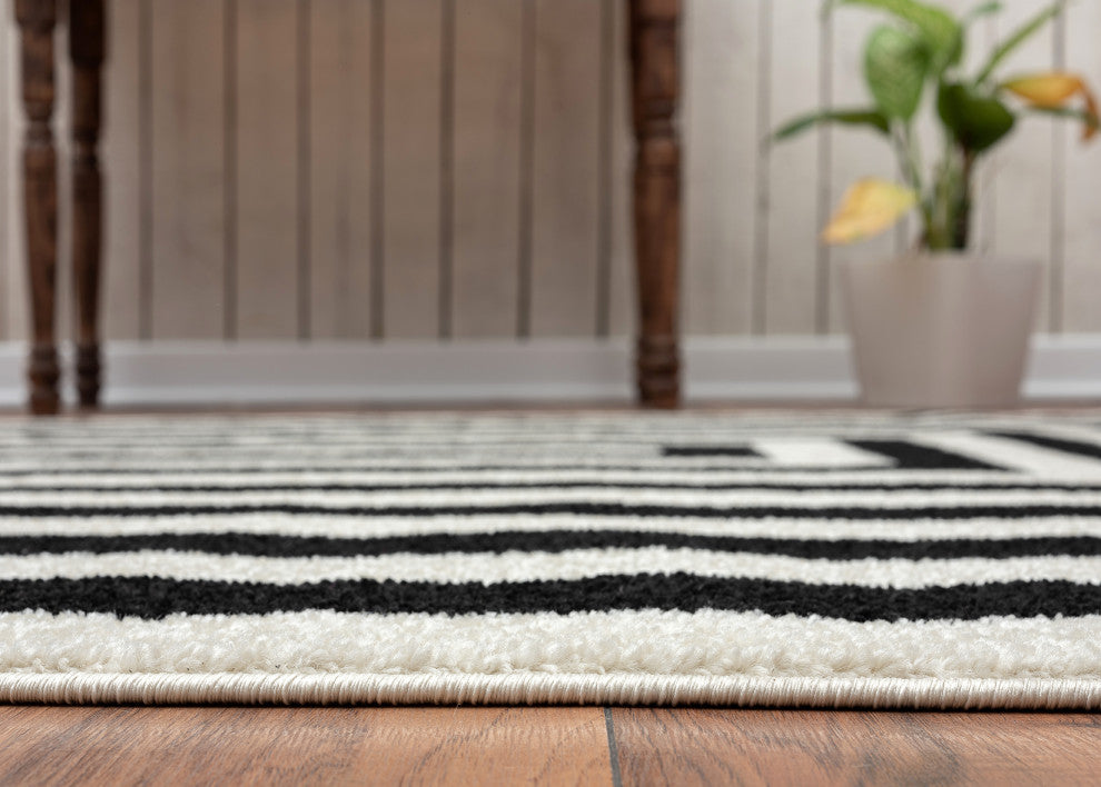 Abani Casa CAS120A Contemporary Black and Ivory Rectangular Area Rug, Ivory, 4'x