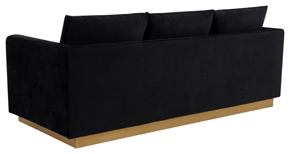 Leisuremod Nervo Modern Mid-Century Upholstered Velvet Sofa With Gold Frame