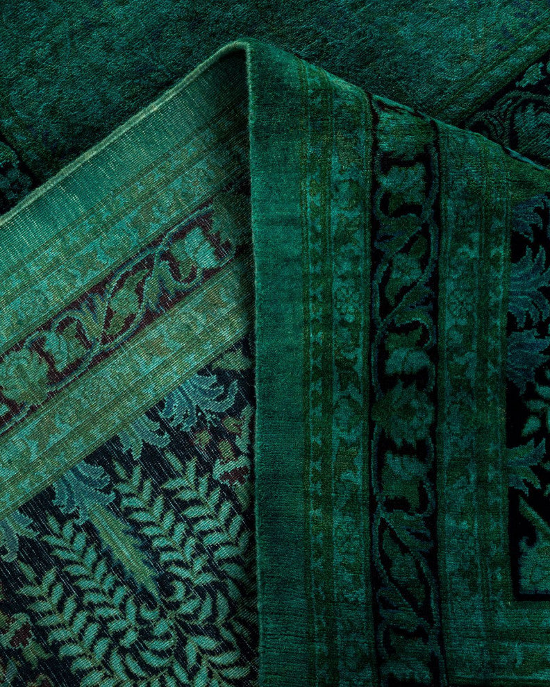 Overdyed, One-of-a-Kind Hand-Knotted Area Rug Green, 12'2"x17'10"