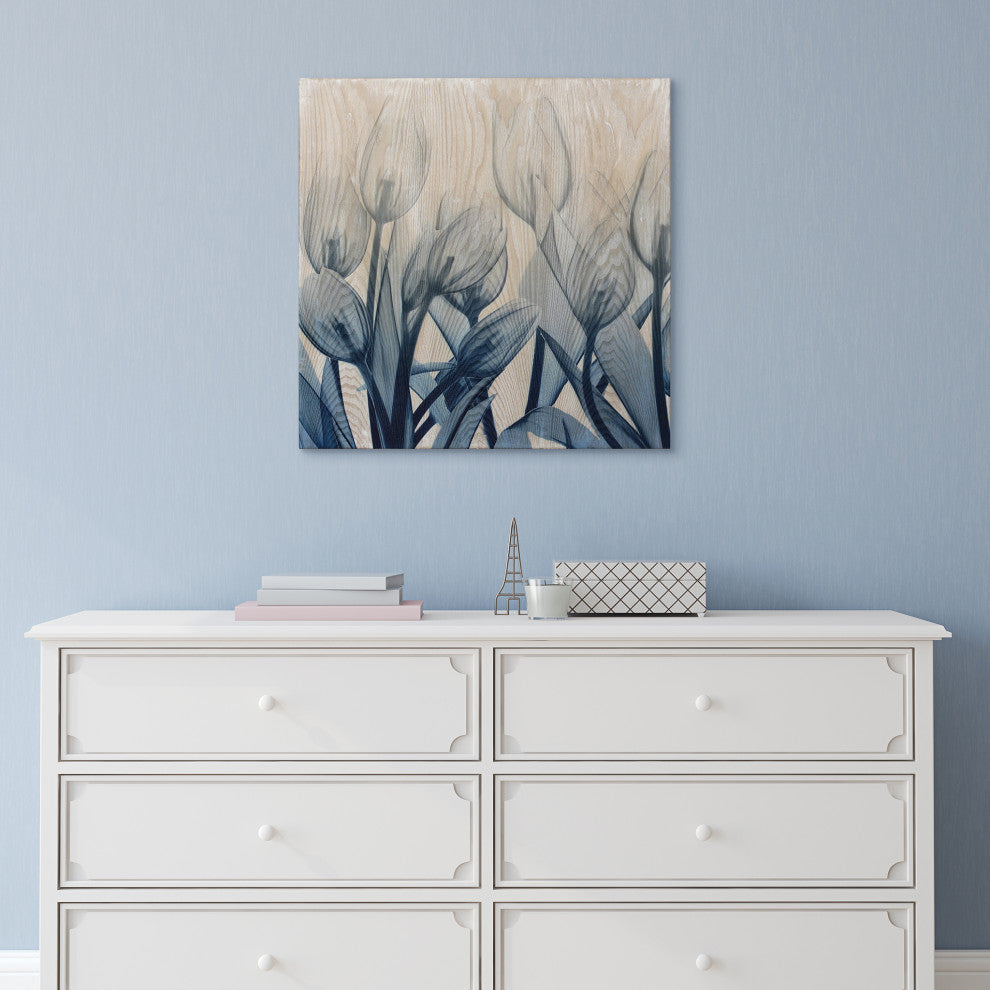 Blue Tulip Wall Art X-Ray Photography Giclee Printed on Hand Finished Ash Wood
